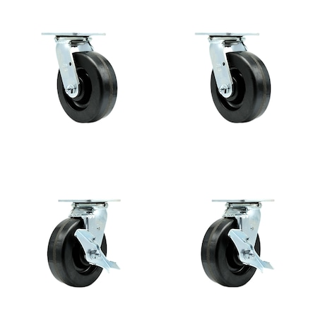 Service Caster 6 Inch Phenolic Swivel Caster Set with Ball Bearings 2 Brakes SCC-30CS620-PHB-2-TLB-2